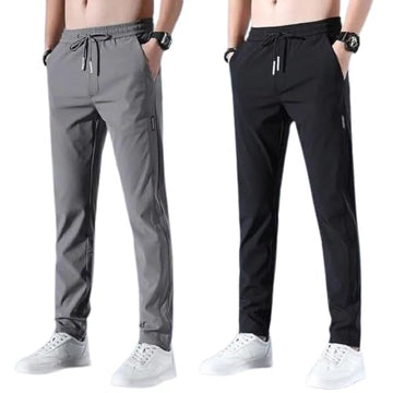 Men Solid Black, Grey Track Pants ( Pack of 2 )