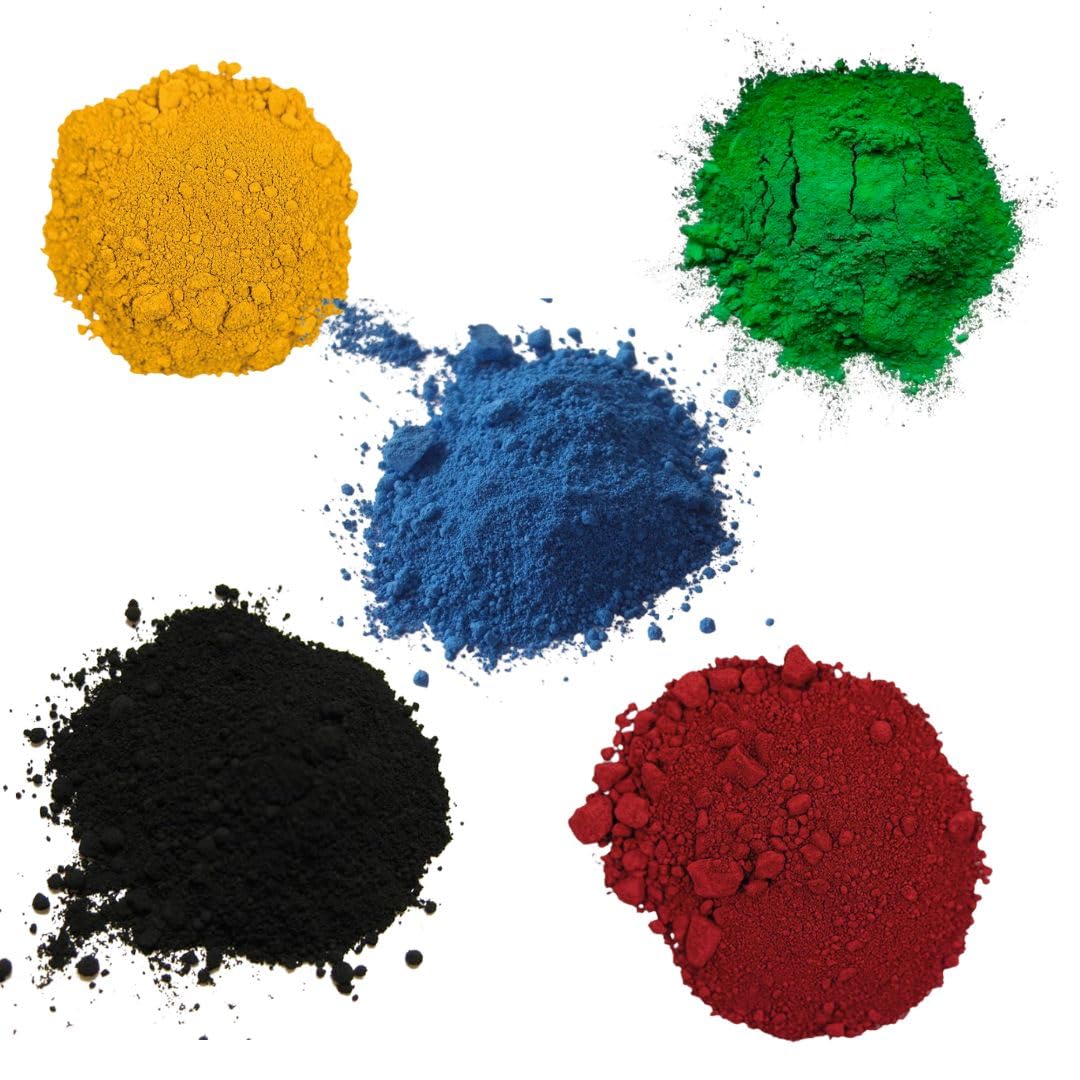 Natural Iron Oxide Pigment Combo | 5 Colors – Red, Yellow, Blue, Green, Black | Organic Pigments for Resin, Paint & DIY | Jyotshika