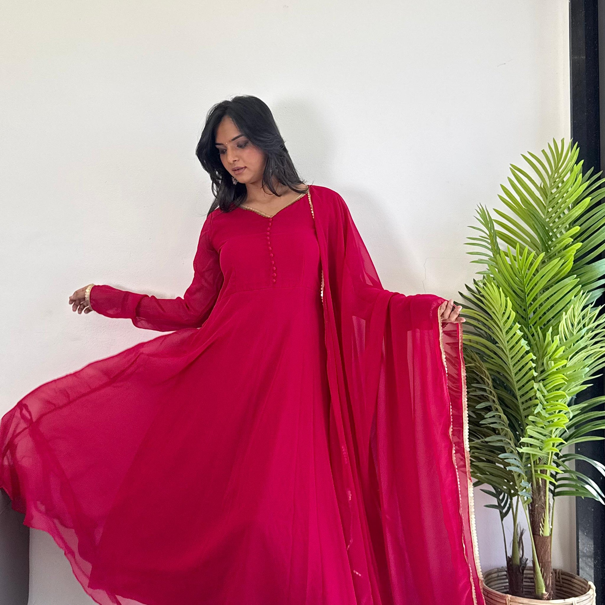 Elegant Festive Red Anarkali Suit with Dupatta