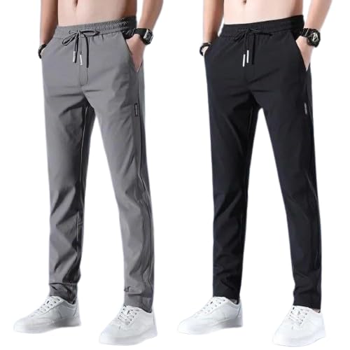 Men Solid Black, Grey Track Pants ( Pack of 2 )