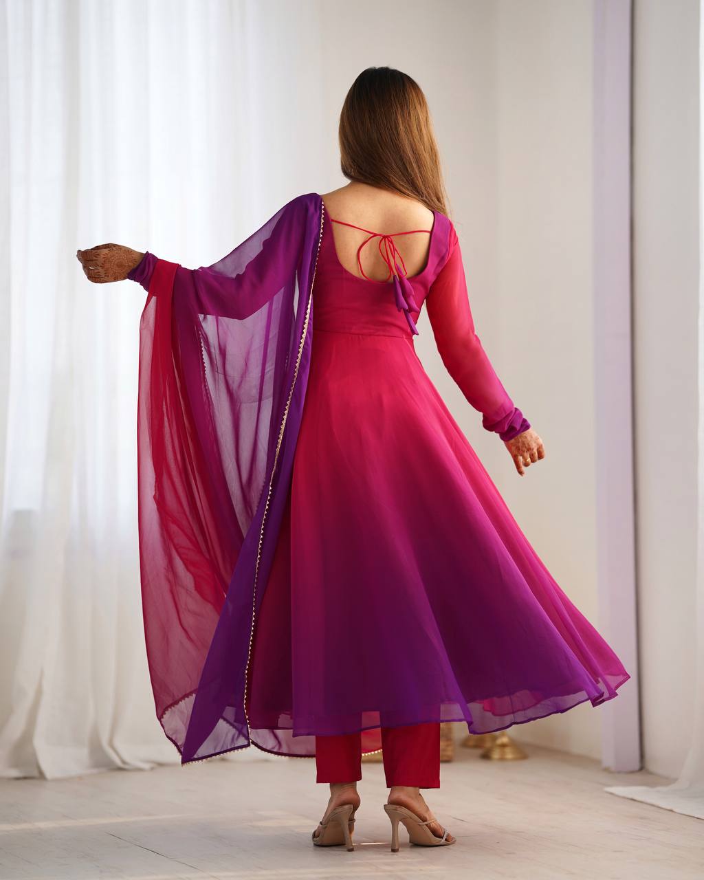 HEAVY PURE SOFT FOX GEORGETTE COLOURFULL GOWN